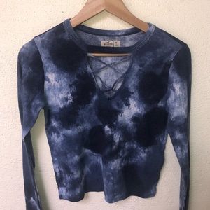 Blue Lace Up Tie Dye Crop